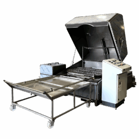 removable loading rack in front lid open X51/2 Series L153 top loading dual stage rotary jet-spray parts washer