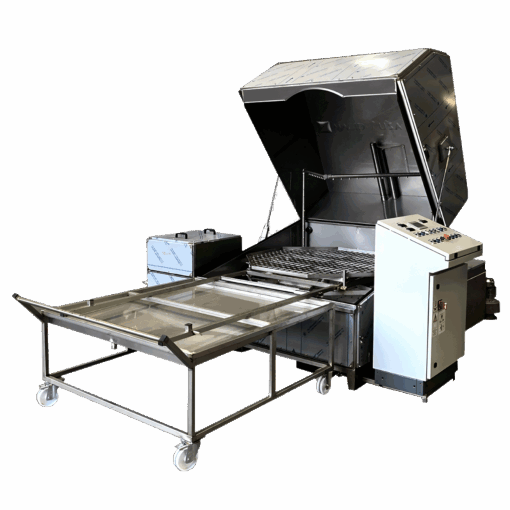 removable loading rack in front lid open X51/2 Series L153 top loading dual stage rotary jet-spray parts washer