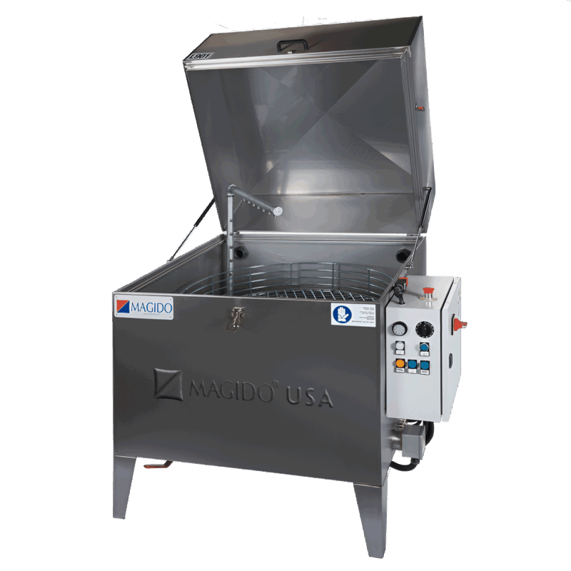 Eco Series L901FP top load parts washer with rotating turntable basket and a single spray bar.