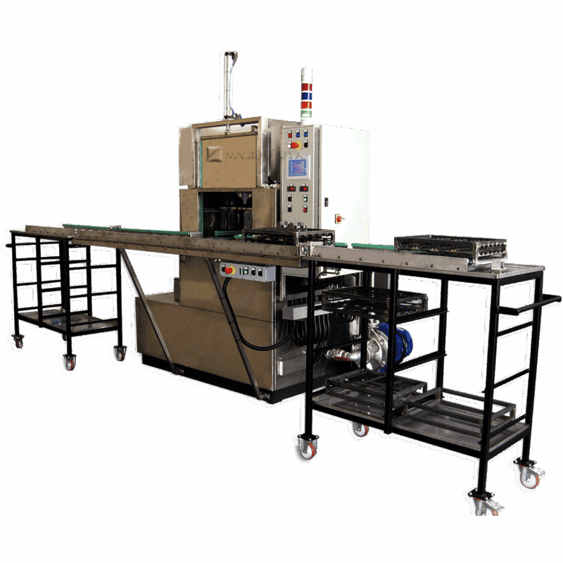 loading table with front open of PM400 Front Load Rotary Immersion Parts Washer